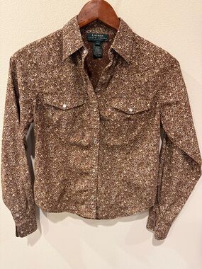 Lauren Ralph Lauren Brown Floral-Print Snap Front Western Shirt